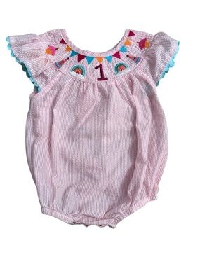 Smocked First Birthday Embroidered Baby Romper